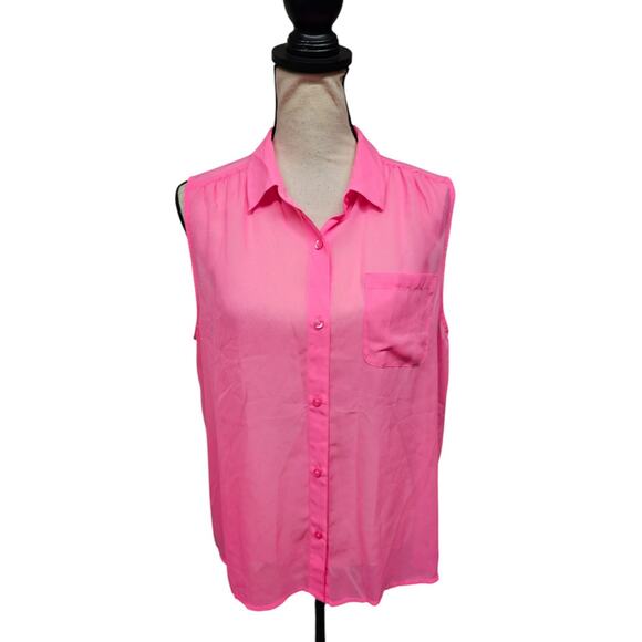 American Eagle Women's Pink Sheer Top Sz Large Pleated Back Fairy Preppy - Picture 1 of 8